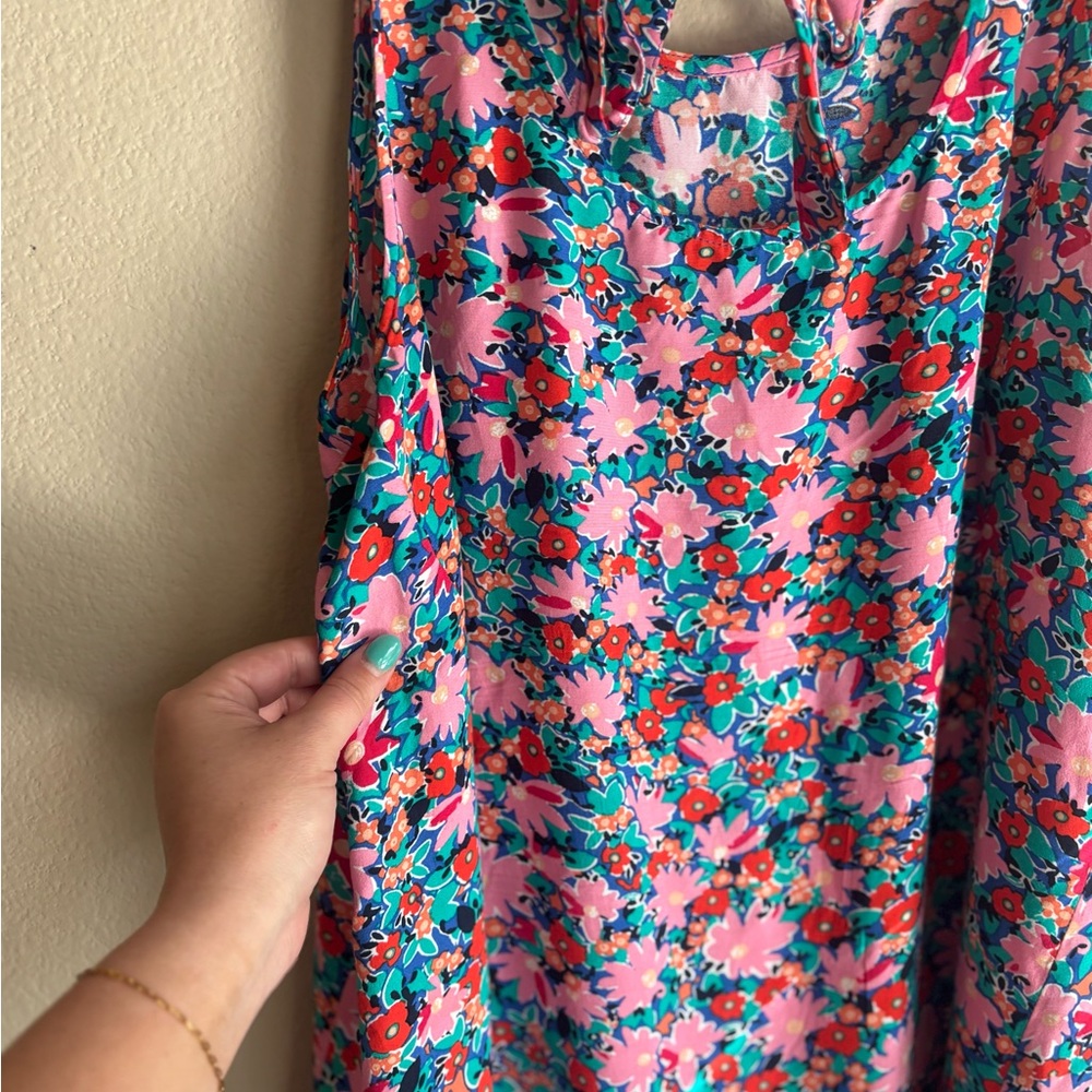 LOFT Daisy Tie-Back Flounce Dress | Size Medium Petite - Picture 2 of 9